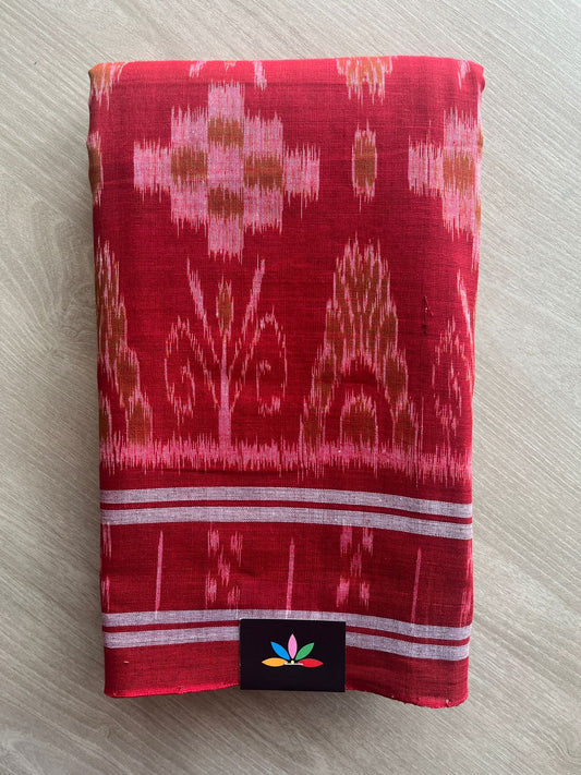 Vivid Burgundy Handloom Orissa Ikkat Cotton Saree (Without blouse) - 32056