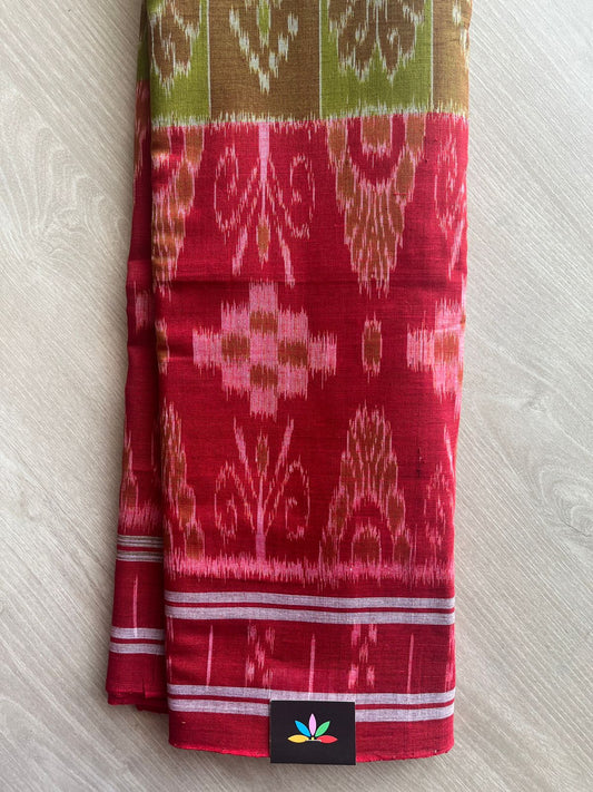 Vivid Burgundy Handloom Orissa Ikkat Cotton Saree (Without blouse) - 32056