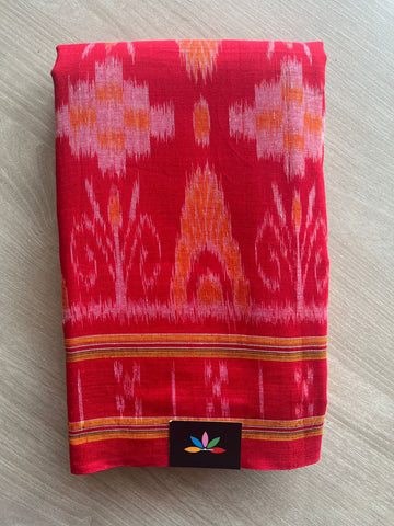 Crimson Red Handloom Orissa Ikkat Cotton Saree (Without blouse) - 32058