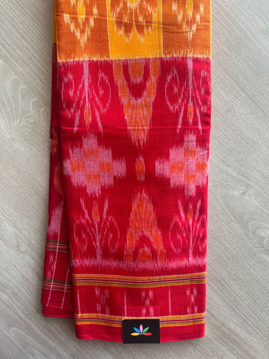 Crimson Red Handloom Orissa Ikkat Cotton Saree (Without blouse) - 32058