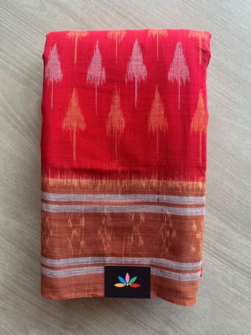 Cornell Red Handloom Orissa Ikkat Cotton Saree (Without blouse) - 32059