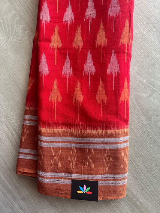 Cornell Red Handloom Orissa Ikkat Cotton Saree (Without blouse) - 32059