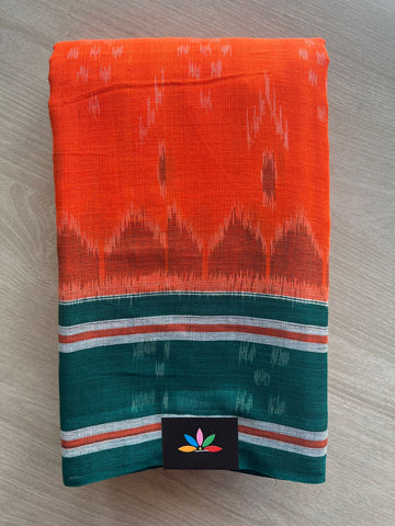 Vermilion Shade Handloom Orissa Ikkat Cotton Saree (Without blouse) - 32063