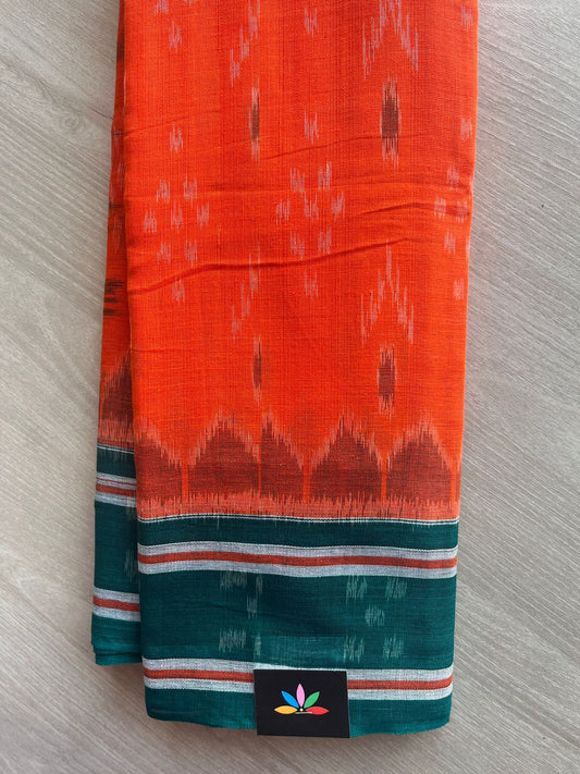 Vermilion Shade Handloom Orissa Ikkat Cotton Saree (Without blouse) - 32063