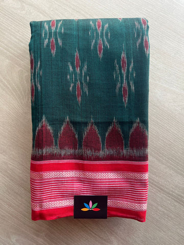 Midnight Green Handloom Orissa Ikkat Cotton Saree (Without blouse) - 32064