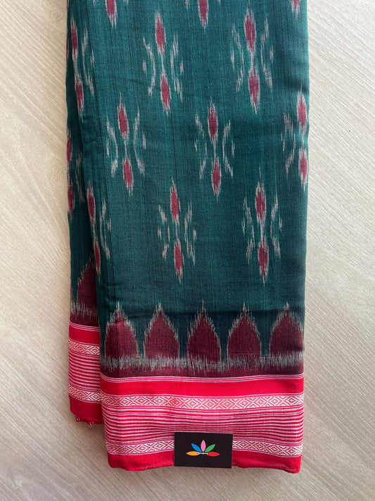 Midnight Green Handloom Orissa Ikkat Cotton Saree (Without blouse) - 32064