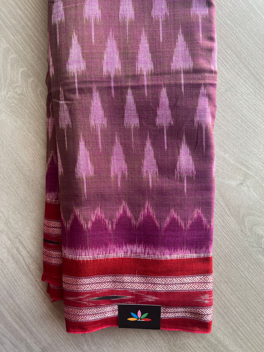 Dark Mauve Shade Handloom Orissa Ikkat Cotton Saree (Without blouse) - 32065
