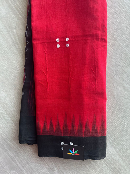 Red Wine Shade Handloom Orissa Ikkat Cotton Saree (Without blouse) - 32069