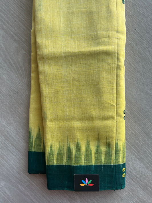 Pale Lime Yellow Handloom Orissa Ikkat Cotton Saree (Without blouse) - 32070