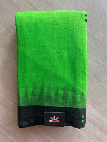Lime Green Handloom Orissa Ikkat Cotton Saree (Without blouse) - 32072