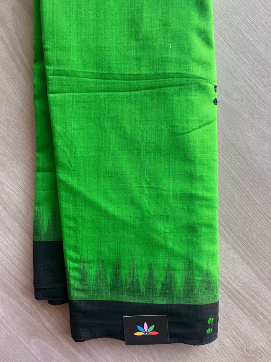 Lime Green Handloom Orissa Ikkat Cotton Saree (Without blouse) - 32072