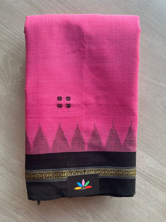 Hot Pink Handloom Orissa Ikkat Cotton Saree (Without blouse) - 32073
