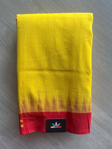 Bright Yellow Handloom Orissa Ikkat Cotton Saree (Without blouse) - 32075