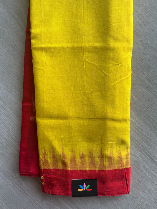 Bright Yellow Handloom Orissa Ikkat Cotton Saree (Without blouse) - 32075