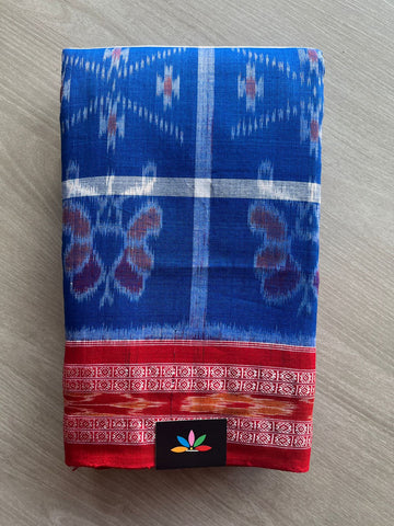 Sapphire Blue Handloom Orissa Ikkat Cotton Saree (Without blouse) - 32081