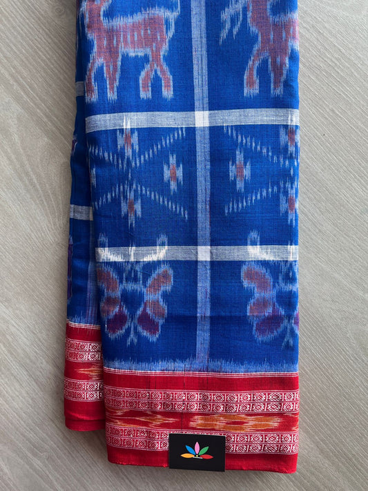Sapphire Blue Handloom Orissa Ikkat Cotton Saree (Without blouse) - 32081