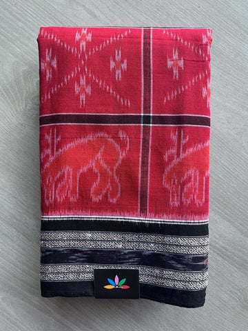 Red Wine Shade Handloom Orissa Ikkat Cotton Saree (Without blouse) - 32082
