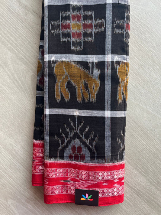 Black Handloom Orissa Ikkat Cotton Saree (Without blouse) - 32083