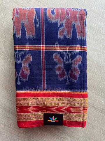Dark Navy Handloom Orissa Ikkat Cotton Saree (Without blouse) - 32085