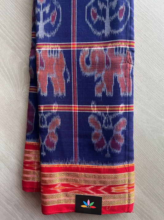 Dark Navy Handloom Orissa Ikkat Cotton Saree (Without blouse) - 32085