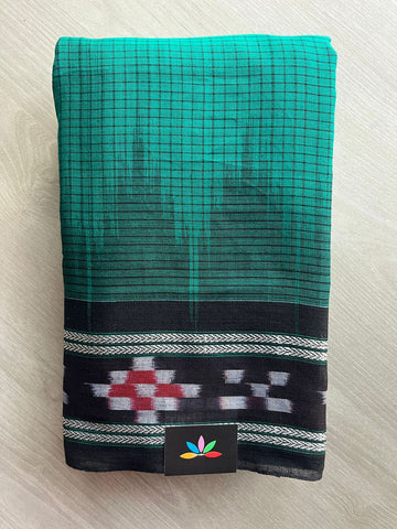 Pine Green Handloom Orissa Ikkat Cotton Saree (Without blouse) - 32086