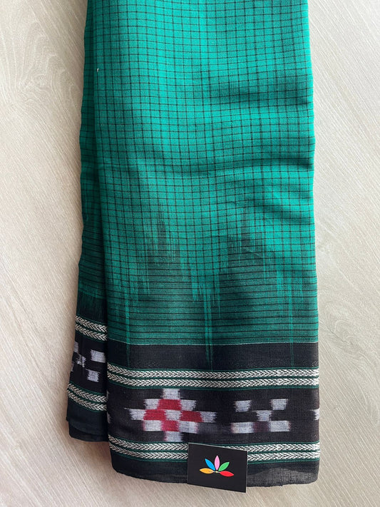Pine Green Handloom Orissa Ikkat Cotton Saree (Without blouse) - 32086