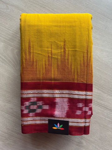 Mustard Yellow Handloom Orissa Ikkat Cotton Saree (Without blouse) - 32087