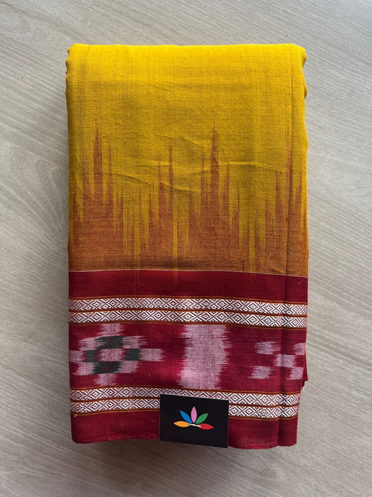 Mustard Yellow Handloom Orissa Ikkat Cotton Saree (Without blouse) - 32087