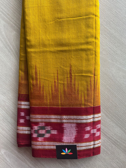 Mustard Yellow Handloom Orissa Ikkat Cotton Saree (Without blouse) - 32087