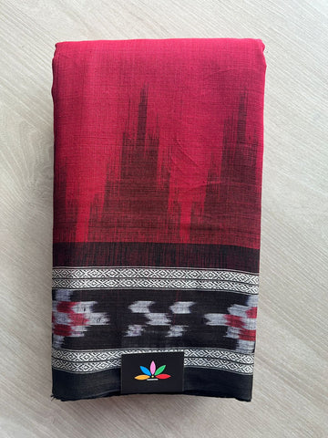 Bright Maroon Handloom Orissa Ikkat Cotton Saree (Without blouse) - 32089