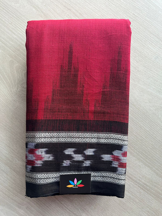 Bright Maroon Handloom Orissa Ikkat Cotton Saree (Without blouse) - 32089