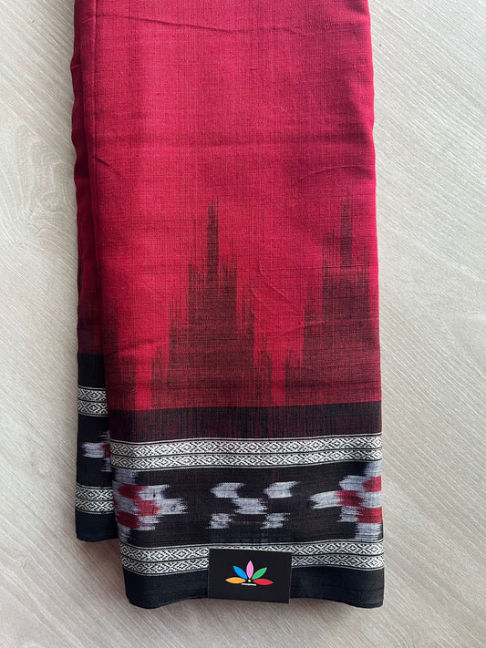 Bright Maroon Handloom Orissa Ikkat Cotton Saree (Without blouse) - 32089