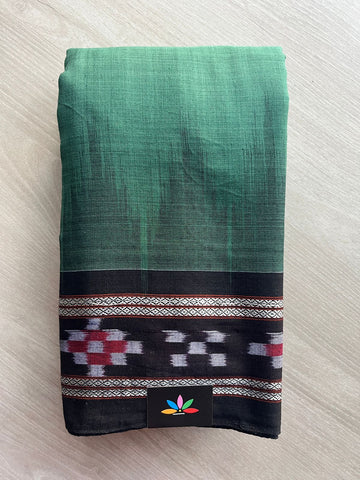 Bottle Green Handloom Orissa Ikkat Cotton Saree (Without blouse) - 32090