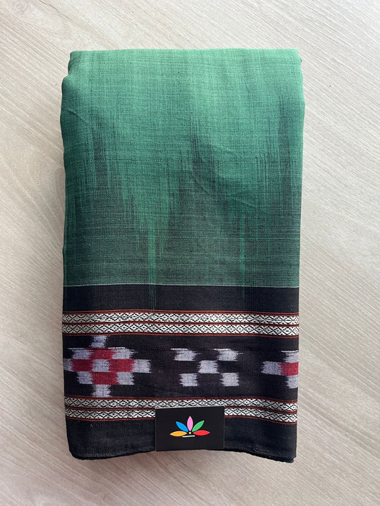 Bottle Green Handloom Orissa Ikkat Cotton Saree (Without blouse) - 32090