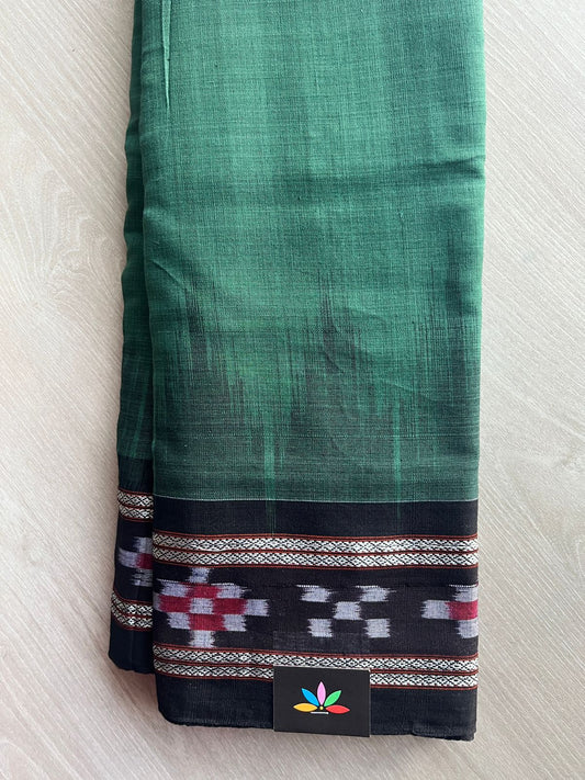 Bottle Green Handloom Orissa Ikkat Cotton Saree (Without blouse) - 32090