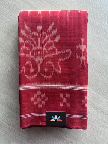 Light Beige Handloom Orissa Ikkat Cotton Saree (Without blouse) - 32091_32092