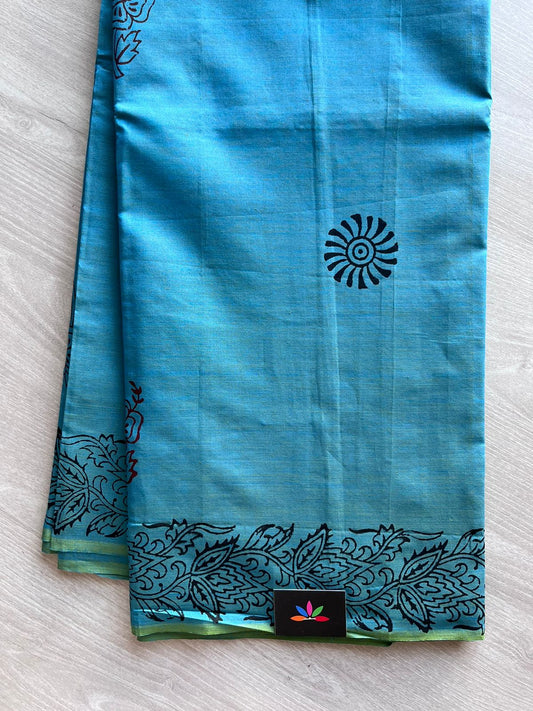 Block Printed Poly Cotton Saree -10899