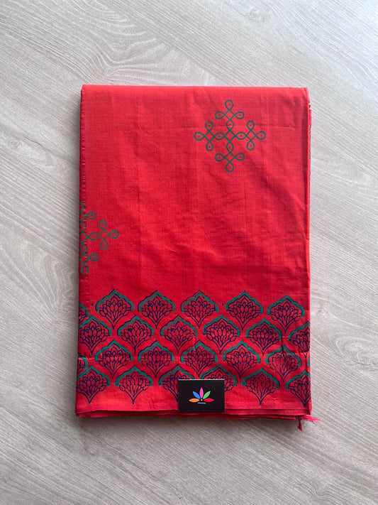 Block Printed Poly Cotton Saree -10900 -10901