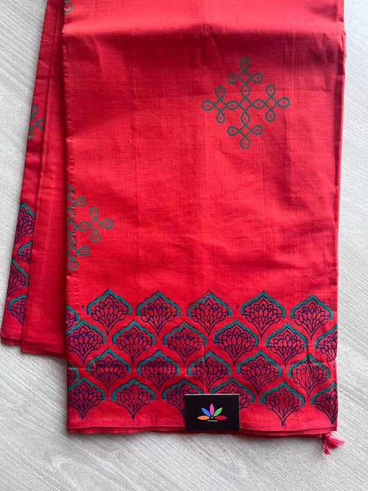 Block Printed Poly Cotton Saree -10900 -10901