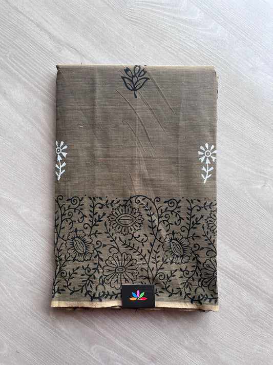 Block Printed Poly Cotton Saree - 10904 - 10905