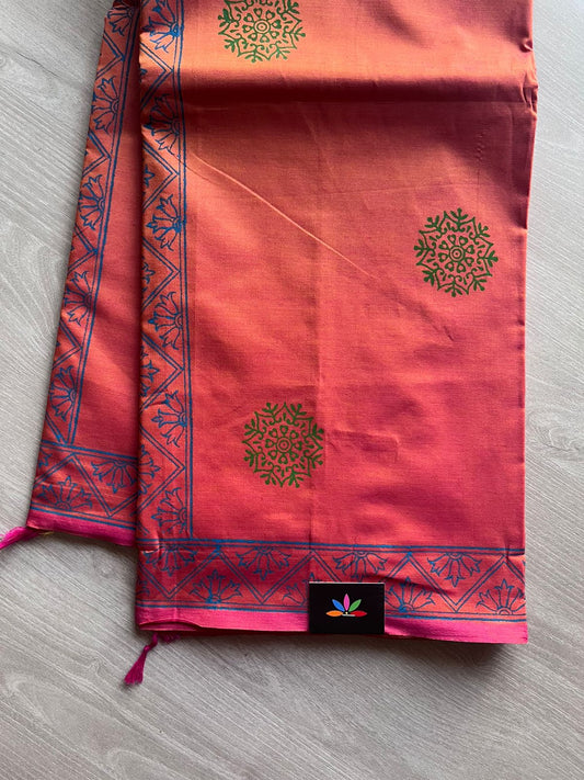 Block Printed Poly Cotton Saree - 10918 - 10919