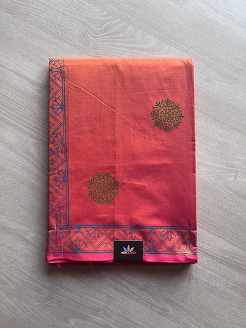 Block Printed Poly Cotton Saree - 10918 - 10919