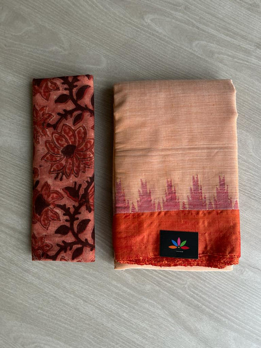 Handspun Fine Ponduru Cotton with Silk Kuppadam Border Saree -5358