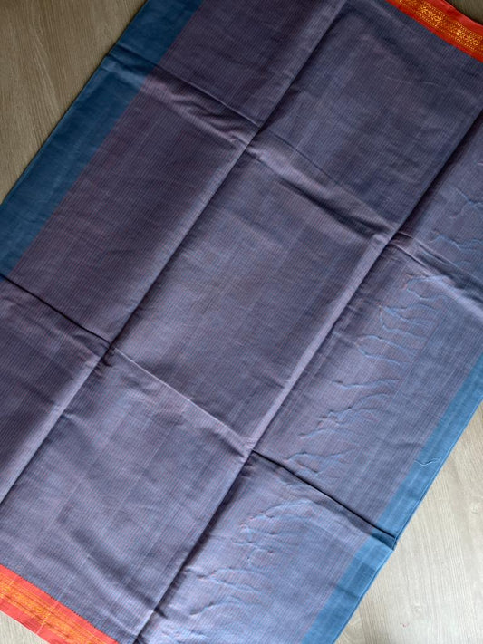 French Blue Handspun Fine Cotton Kuppadam Border Saree -5361