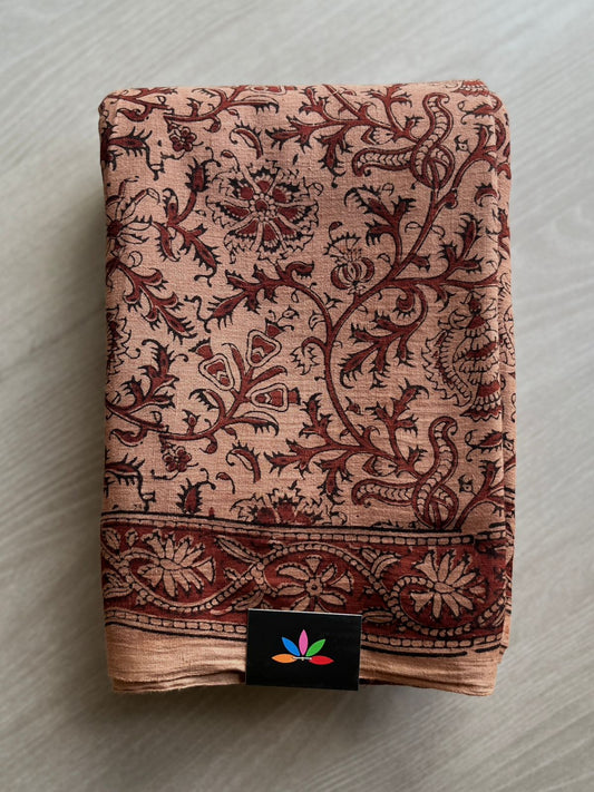 Handspun Ponduru Cotton Handblock Printed Kalamkari Saree -7710