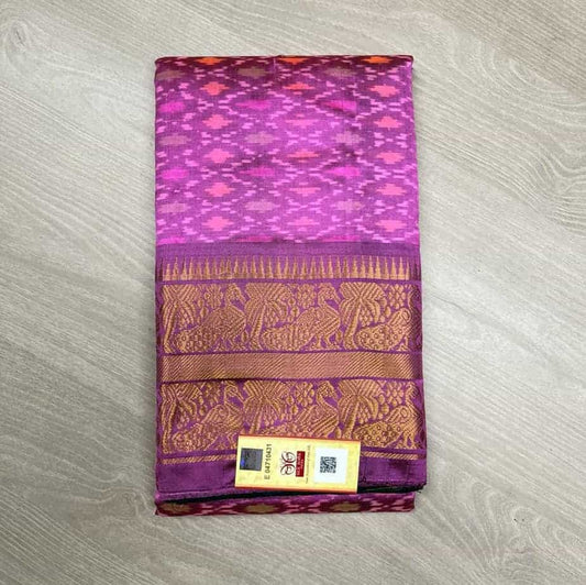 Handwoven Ikkat Weave Pure Mangalagiri Silk Saree -3712