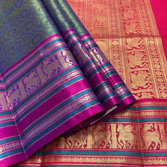 Handwoven Pure Kancheevaram Annapakshi Butta Silk Saree(Peacock Blue)-1878