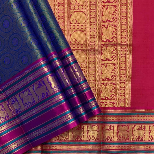 Handwoven Pure Kancheevaram Annapakshi Butta Silk Saree(Peacock Blue)-1878