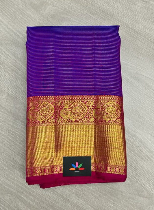 Handwoven Zari Stripes Kancheevaram Silk Saree with Traditional Annam Border -102