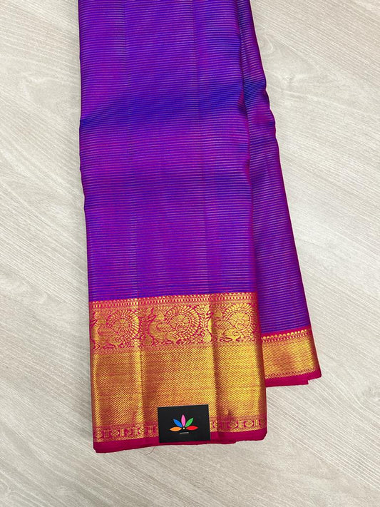 Handwoven Zari Stripes Kancheevaram Silk Saree with Traditional Annam Border -102